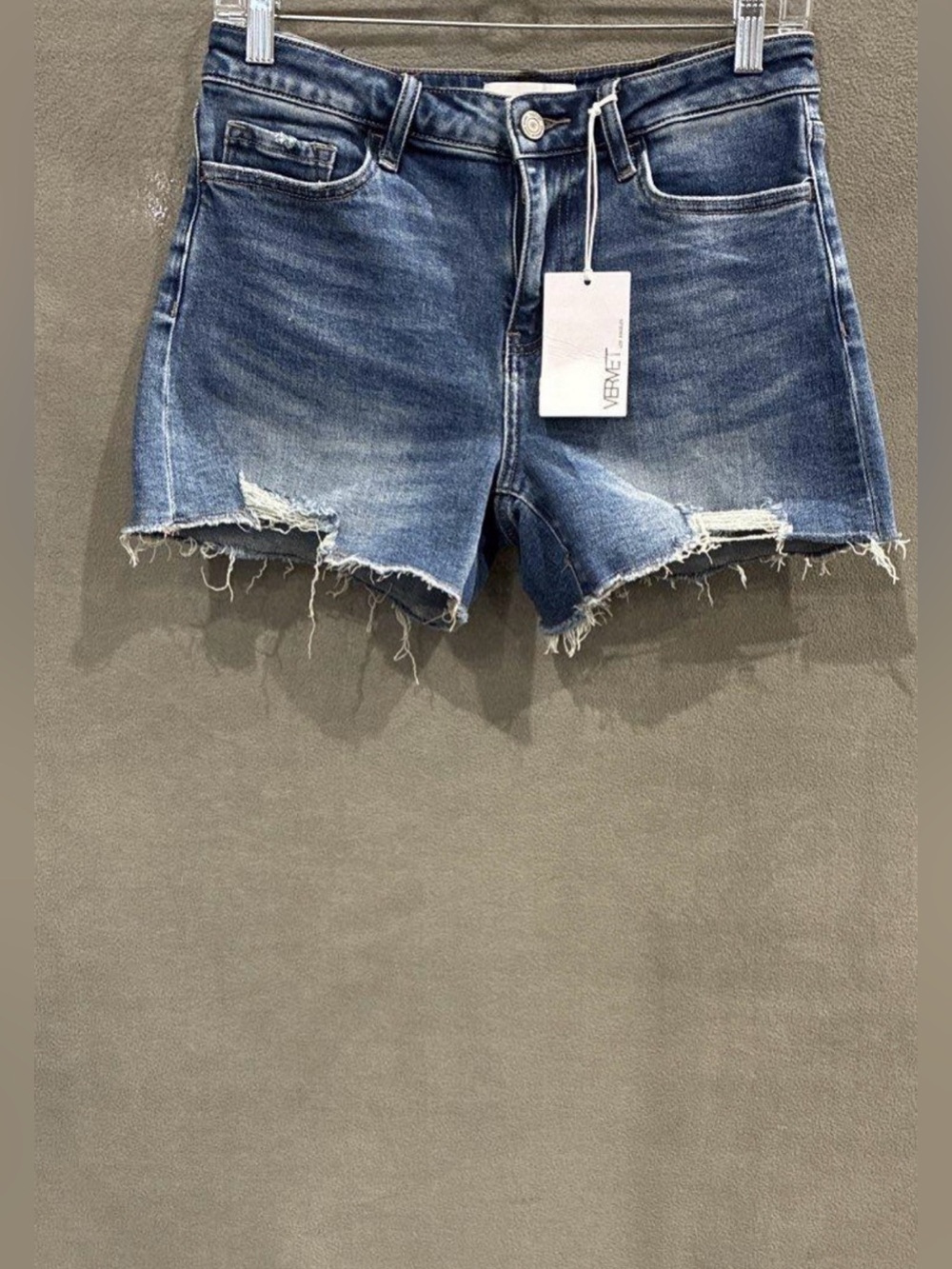 Velvet Women's Distressed Frayed Hem Denim Shorts - Blue